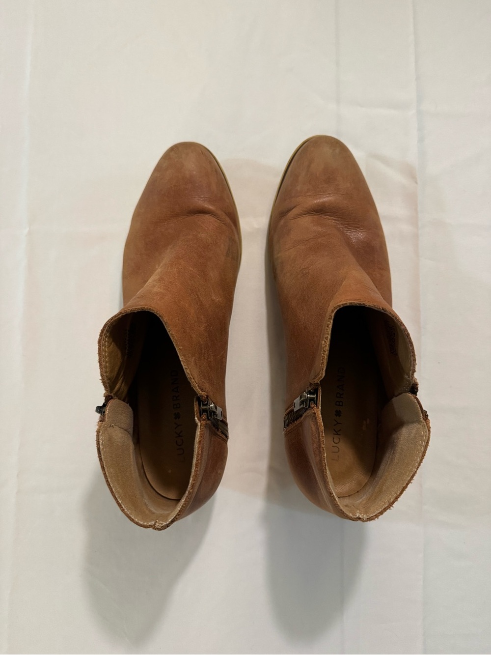Lucky Brand Brown Leather Ankle Booties with Side Zip
